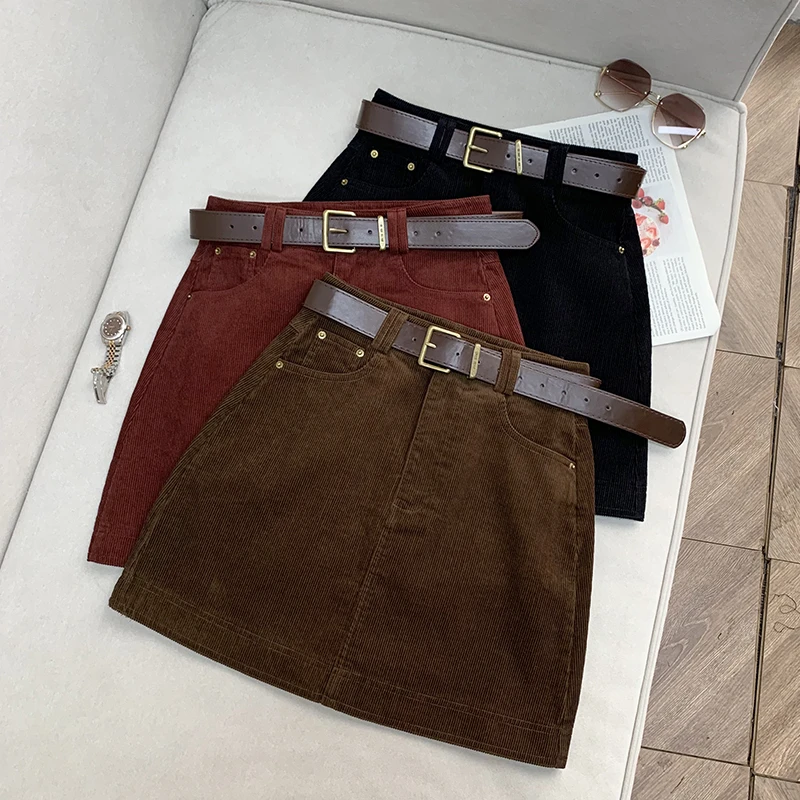 【南油子宸】复古灯芯绒半身裙‘’秋冬韩版显瘦高腰防走光短裙800239