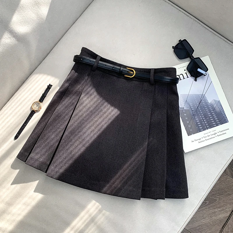 【南油子宸】秋冬灰色毛呢百褶裙‘’A字高腰短裙压褶半身裙800286