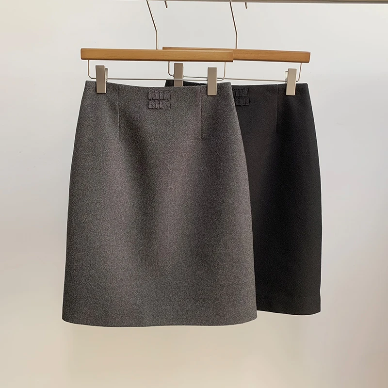 【南油子宸】气质高腰毛呢半身裙‘’感包臀裙灰色中裙半裙800269