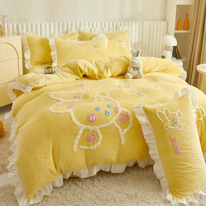 冬季加厚牛奶绒水晶绒四件套双面保暖珊瑚绒被套学生床宿舍三件套