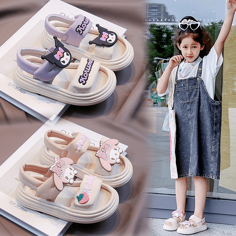 网红运动2024时尚小女孩童鞋宝宝露趾卡通软底休闲中大童沙滩鞋