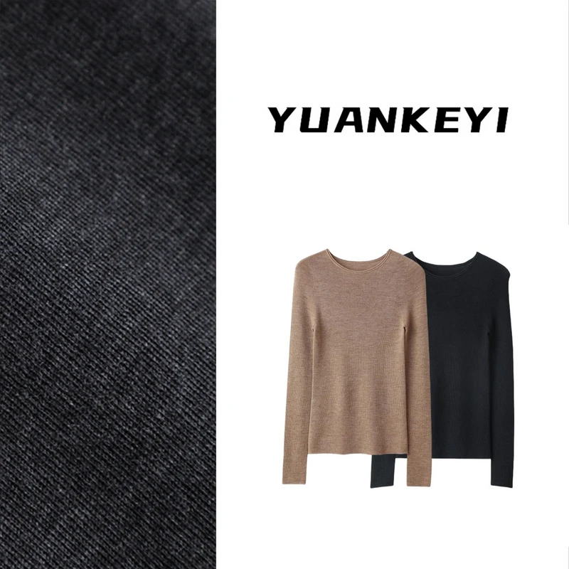 YUANKEYI 无缝一体扬子48支精纺全羊毛圆领长袖针织衫