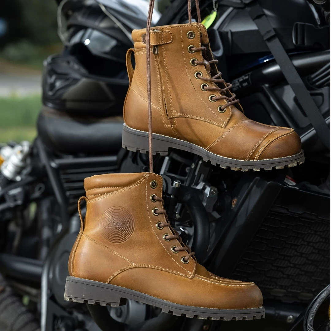 AUGI运动机车摩托车工装骑行靴高帮头层牛皮鞋防摔防撞做旧复古靴
