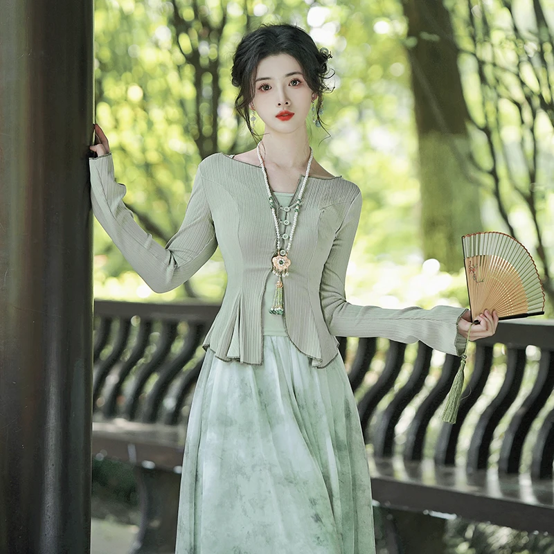 新中式禅意风薄款防晒开衫高腰碎花半身裙女夏季2023新款时尚套装