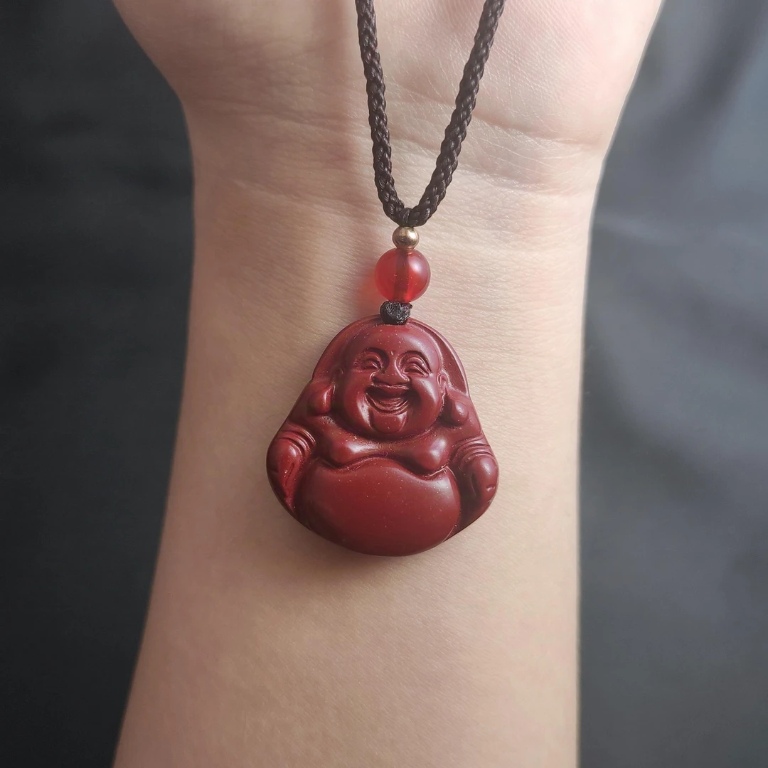 天然辰砂朱砂大肚佛吊坠A28-06赠绳礼盒（多样性发）
