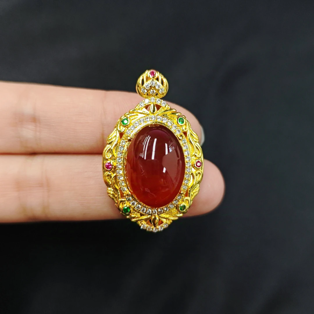 琥珀蛋面吊坠C01-218赠链礼盒(多样性发)