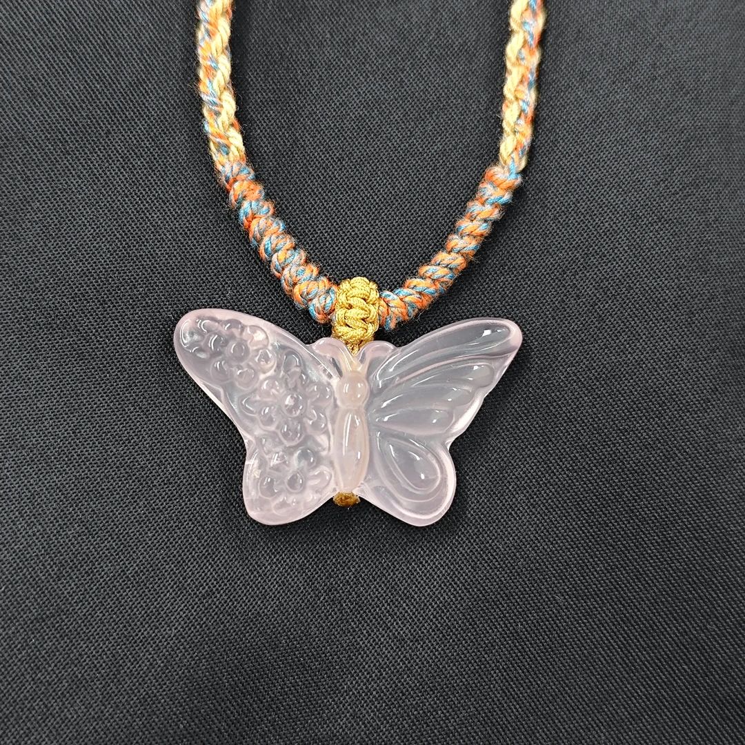 粉水晶蝴蝶吊坠E02-11赠绳礼盒(多样性发)