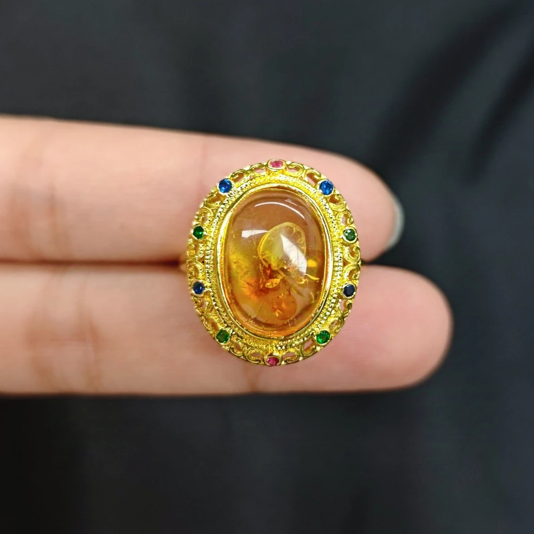 琥珀花珀戒指C07-76赠礼盒(多样性发)