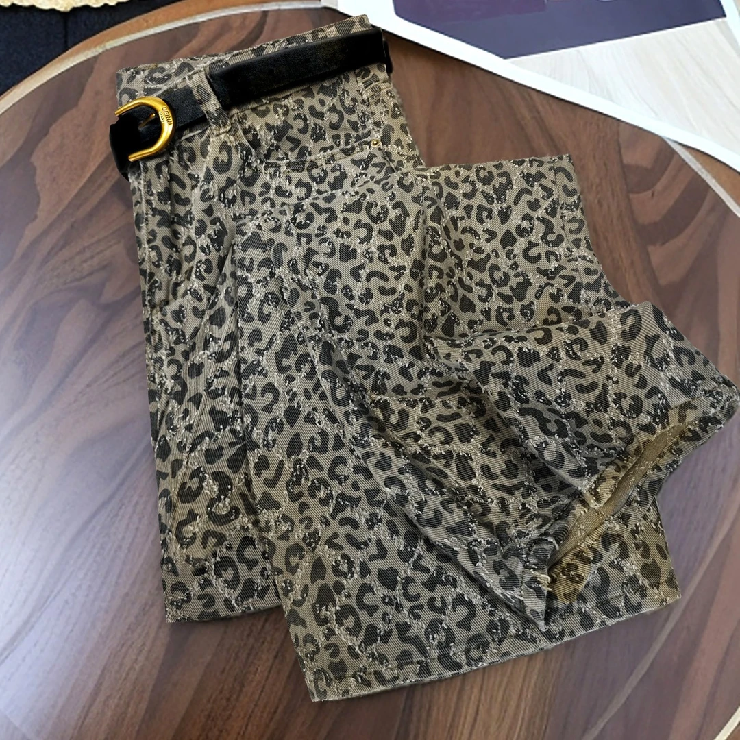 港式休闲复古百搭2024年秋季新款炸街时髦洋气豹纹阔腿显瘦裤子女