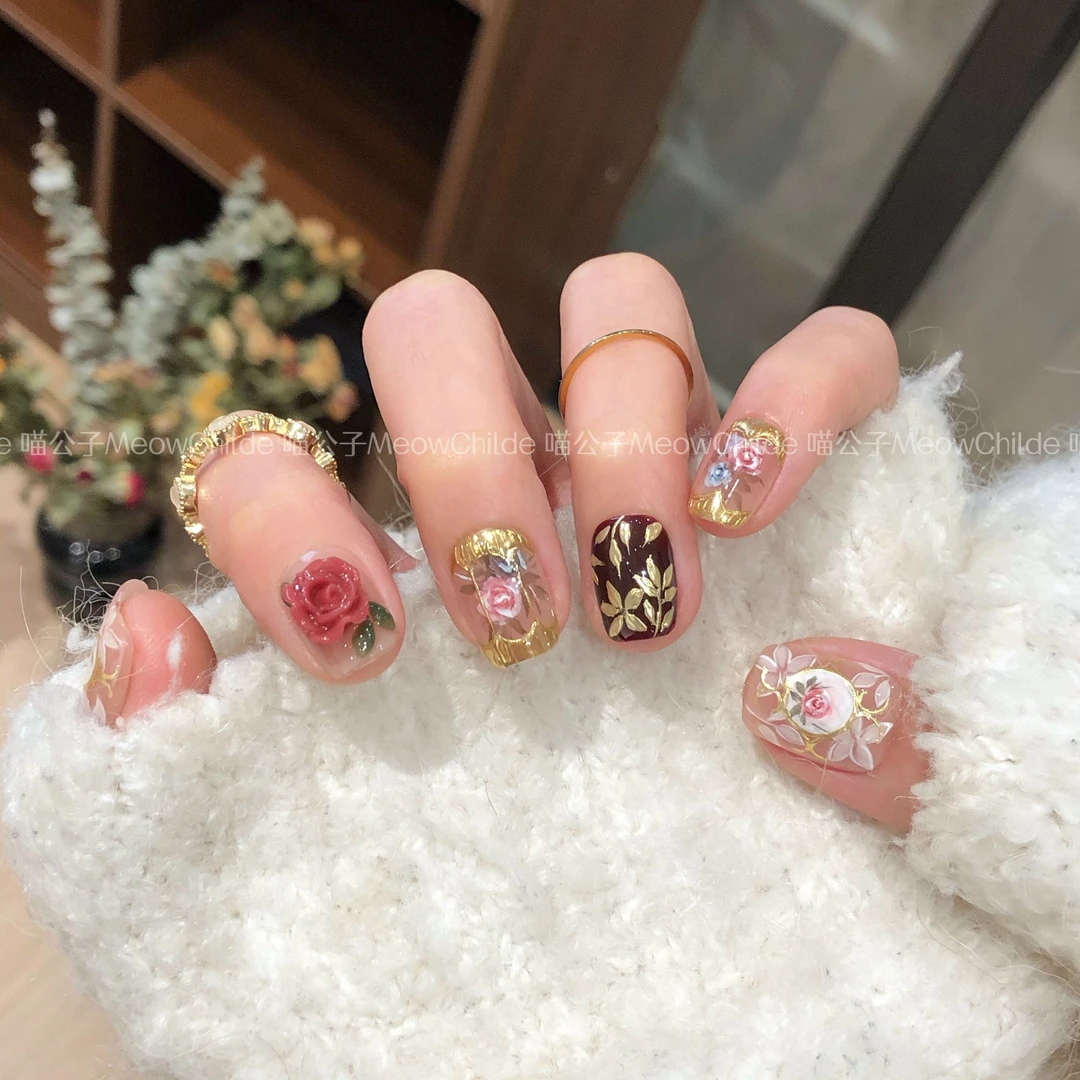 喵公子【绽风华】【设计师款】纯手工穿戴甲可拆卸美甲光疗甲