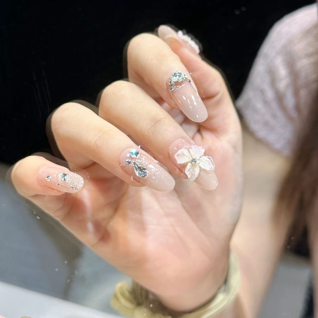 喵公子【栀子花信】【施家华水彩雕花款】纯手工穿戴甲可拆卸美甲光疗