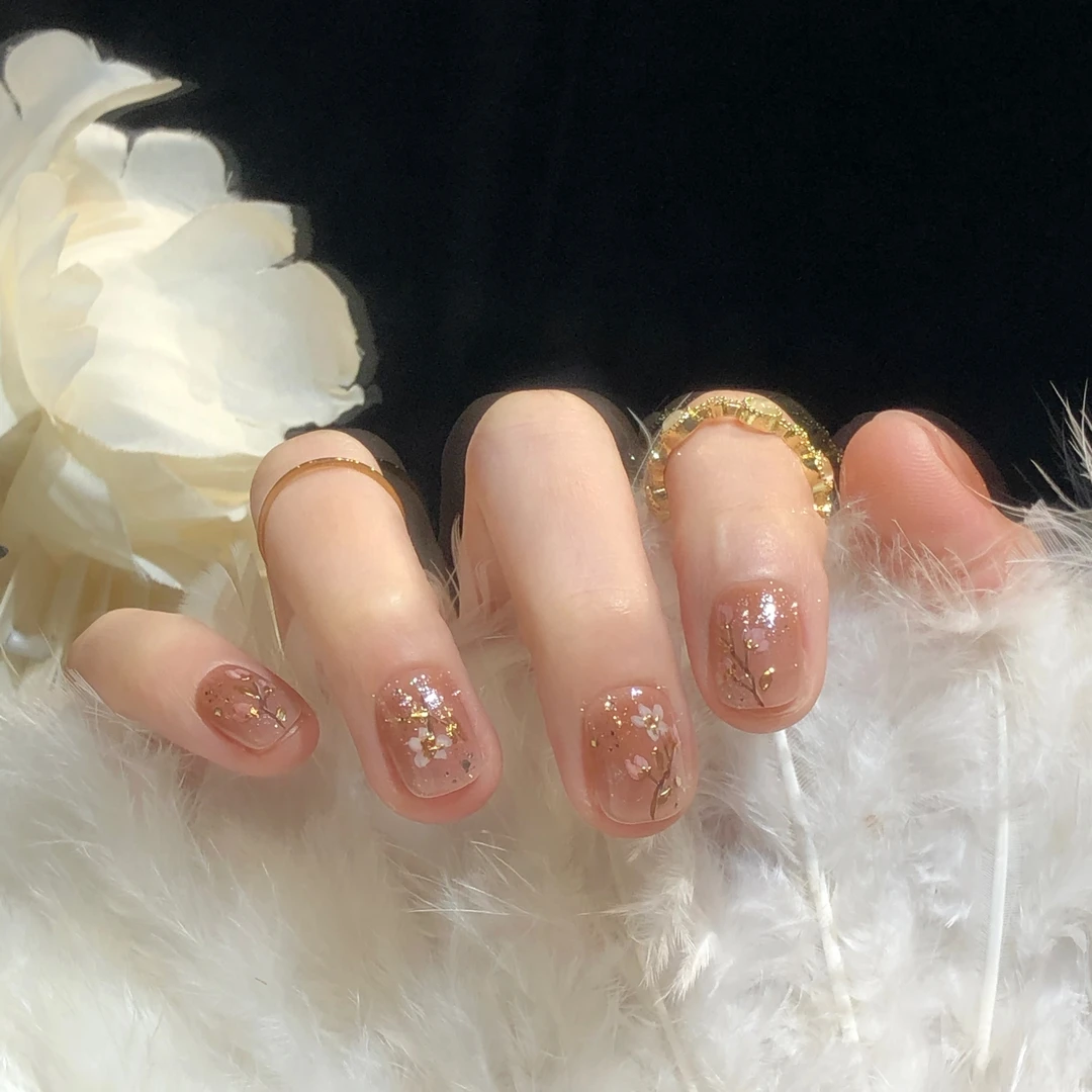 喵公子 【金缕梅】【设计师款】纯手工穿戴甲可拆卸美甲光疗甲