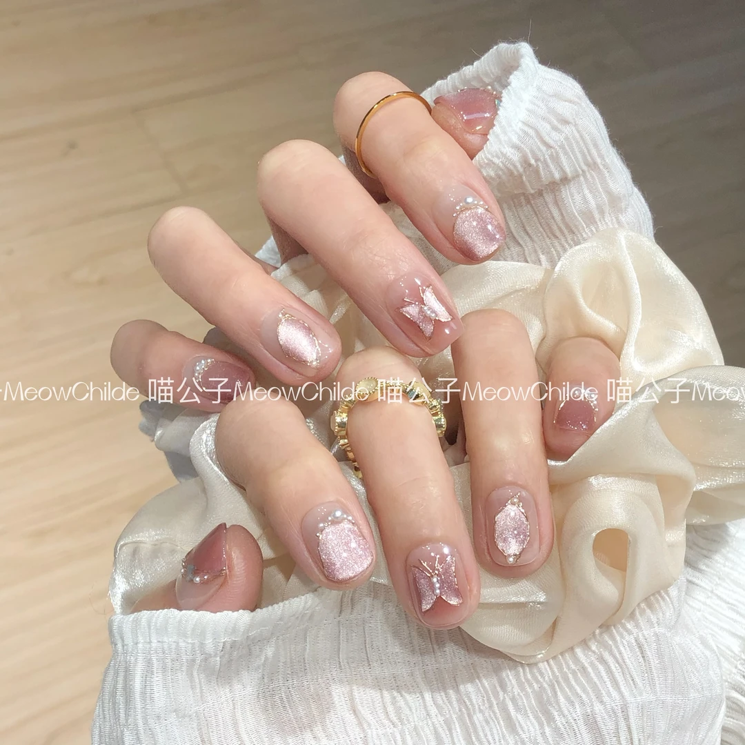 喵公子【蝶仙境】纯手工穿戴甲可拆卸美甲光疗甲