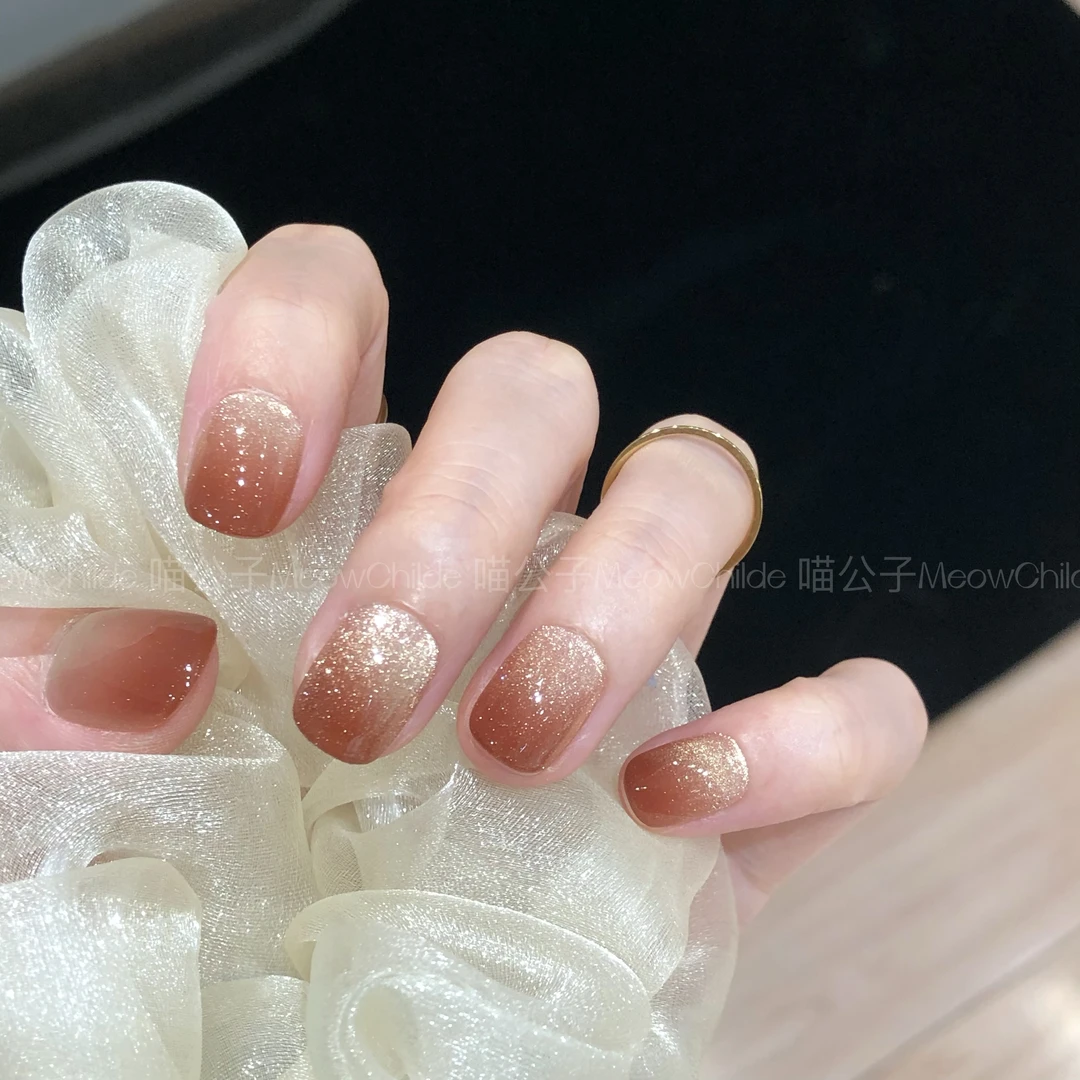 喵公子【半江落霞】纯手工穿戴甲可拆卸美甲光疗甲