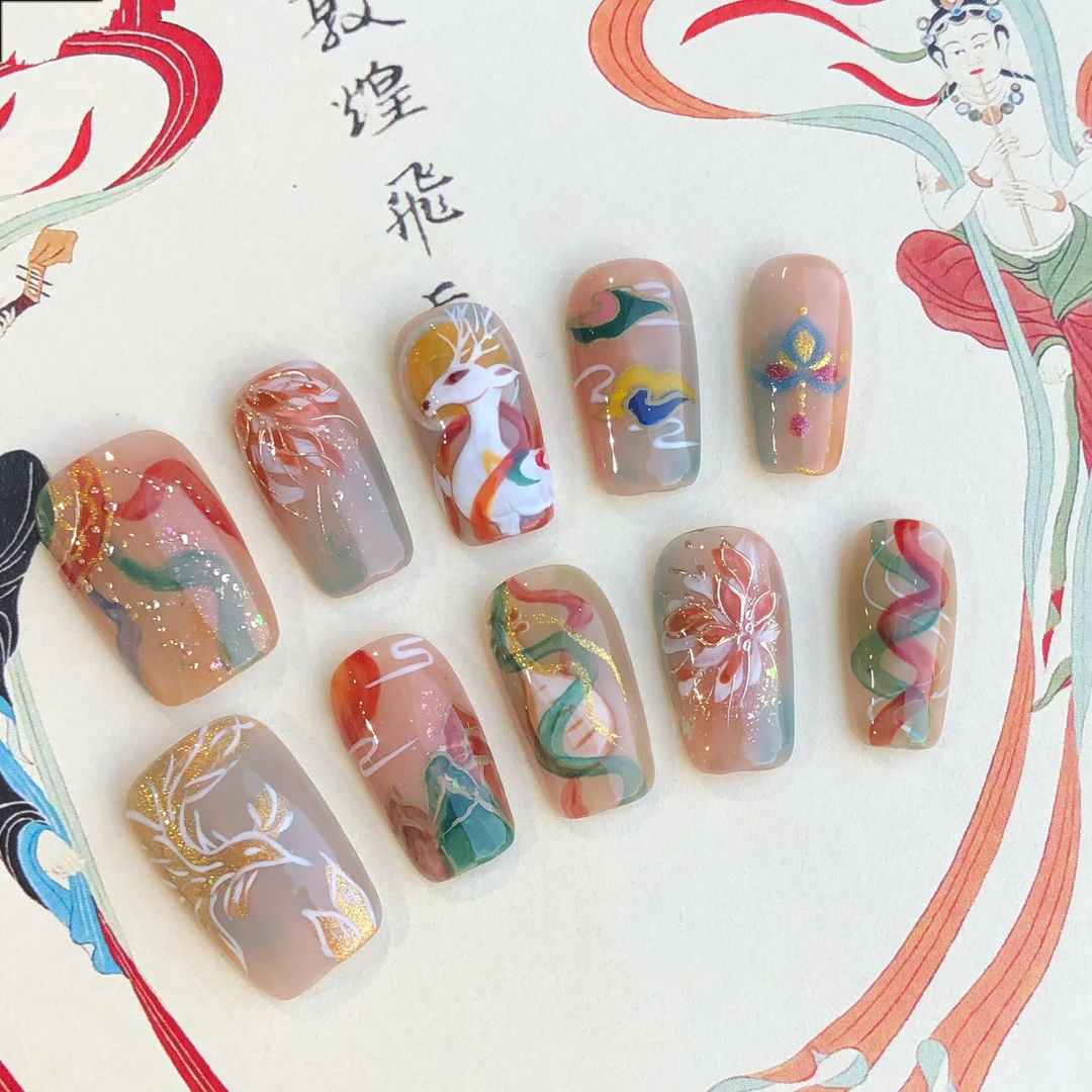 喵公子【九色鹿】【设计师款】纯手工穿戴甲可拆卸美甲光疗甲