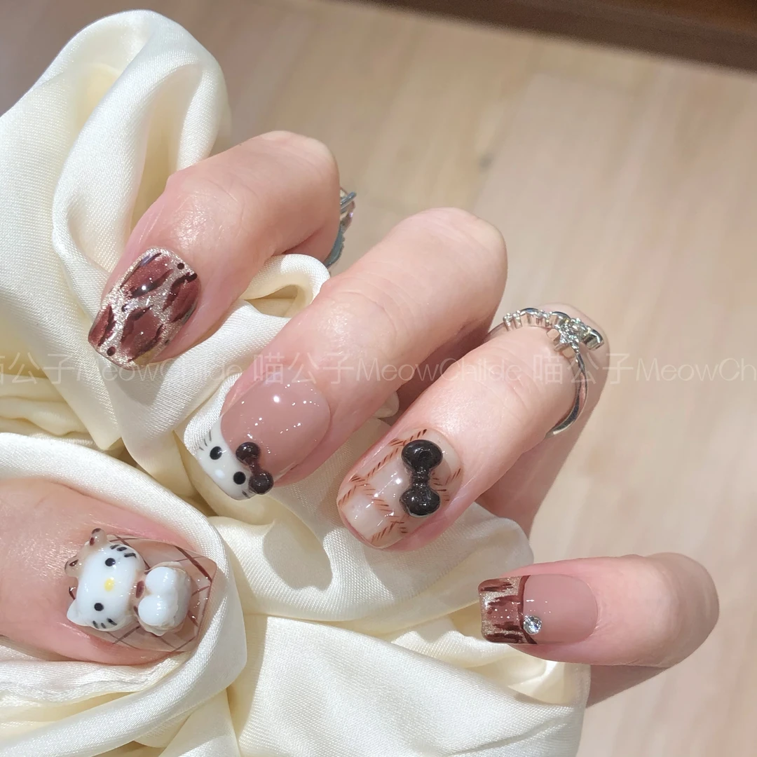 喵公子【狂野凯蒂】【设计师款】纯手工穿戴甲可拆卸美甲光疗甲