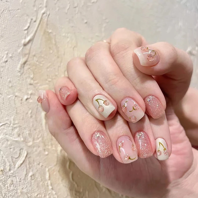 【粉樱桃】【喵公子】纯手工穿戴甲可拆卸美甲光疗甲