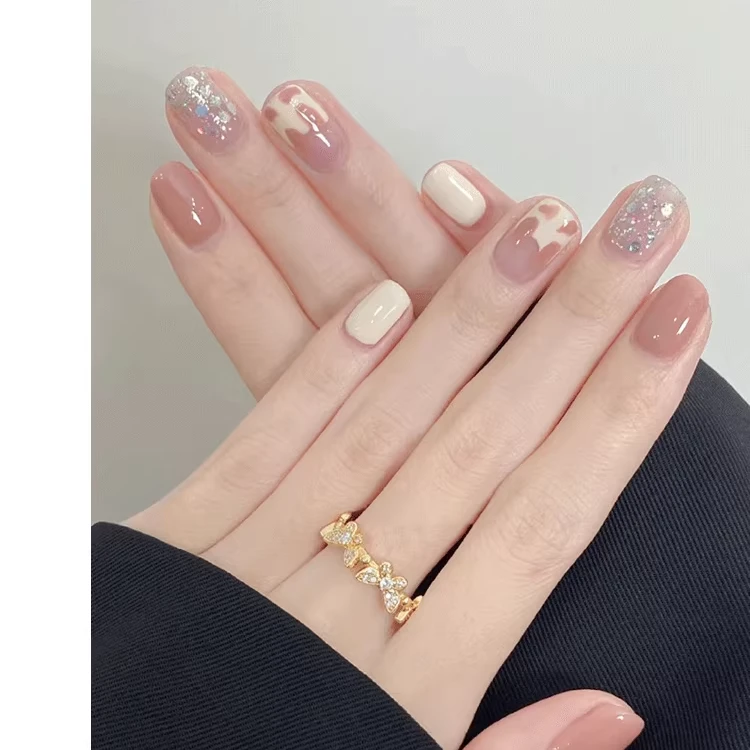 喵公子【牛奶豆沙】纯手工穿戴甲可拆卸美甲光疗甲