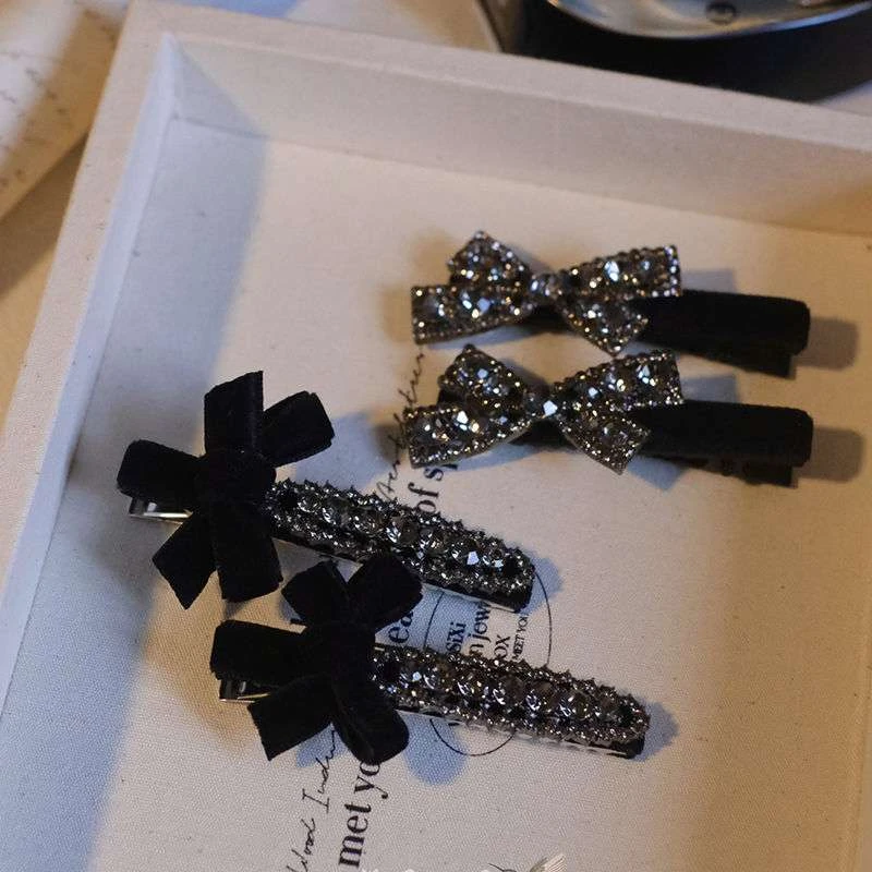 气质复古灰钻重工蝴蝶结头饰发卡发夹侧边夹后脑勺碎发夹复古法式