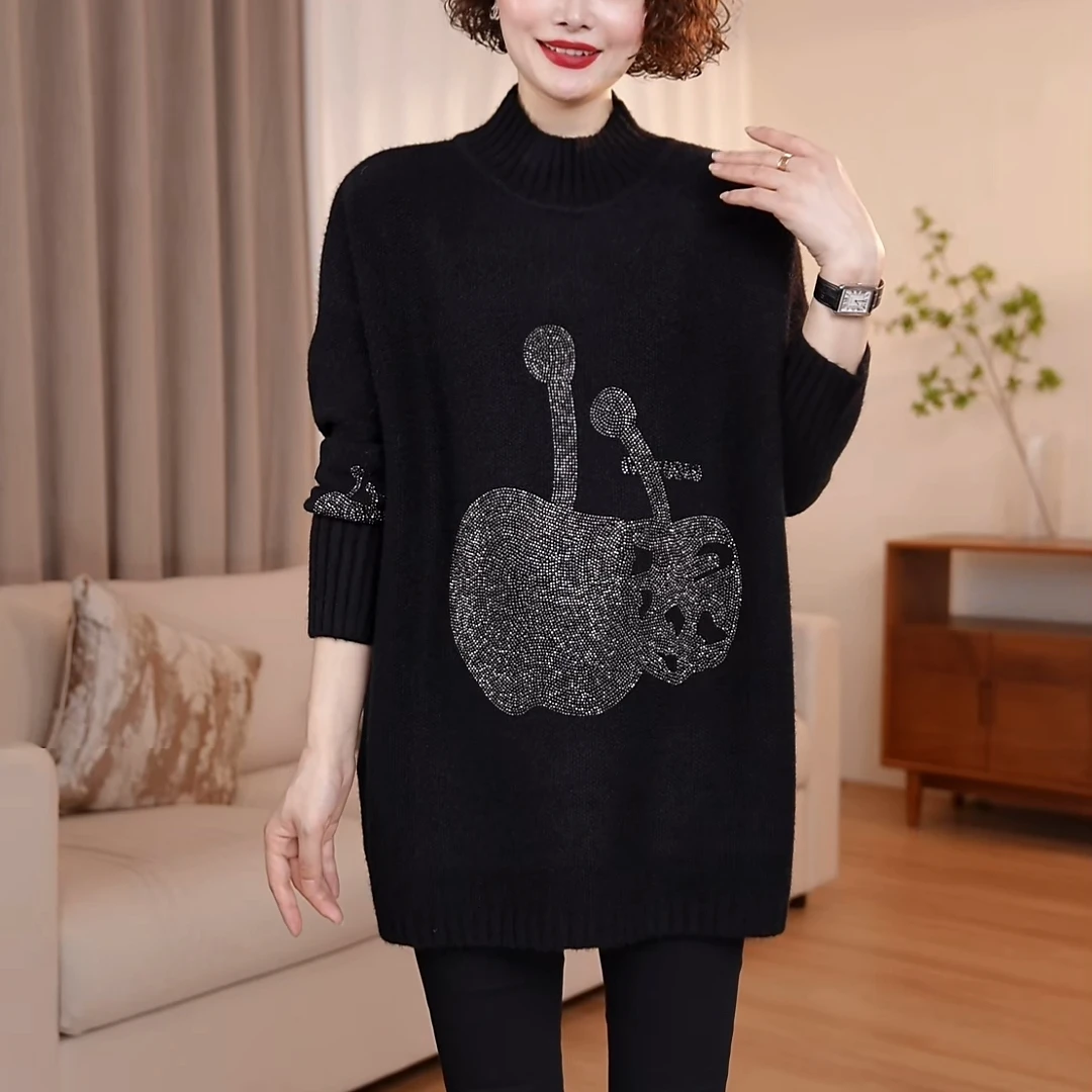 【现货】宽松休闲毛衣女冬季时尚洋气加厚大码针织内搭套头上衣