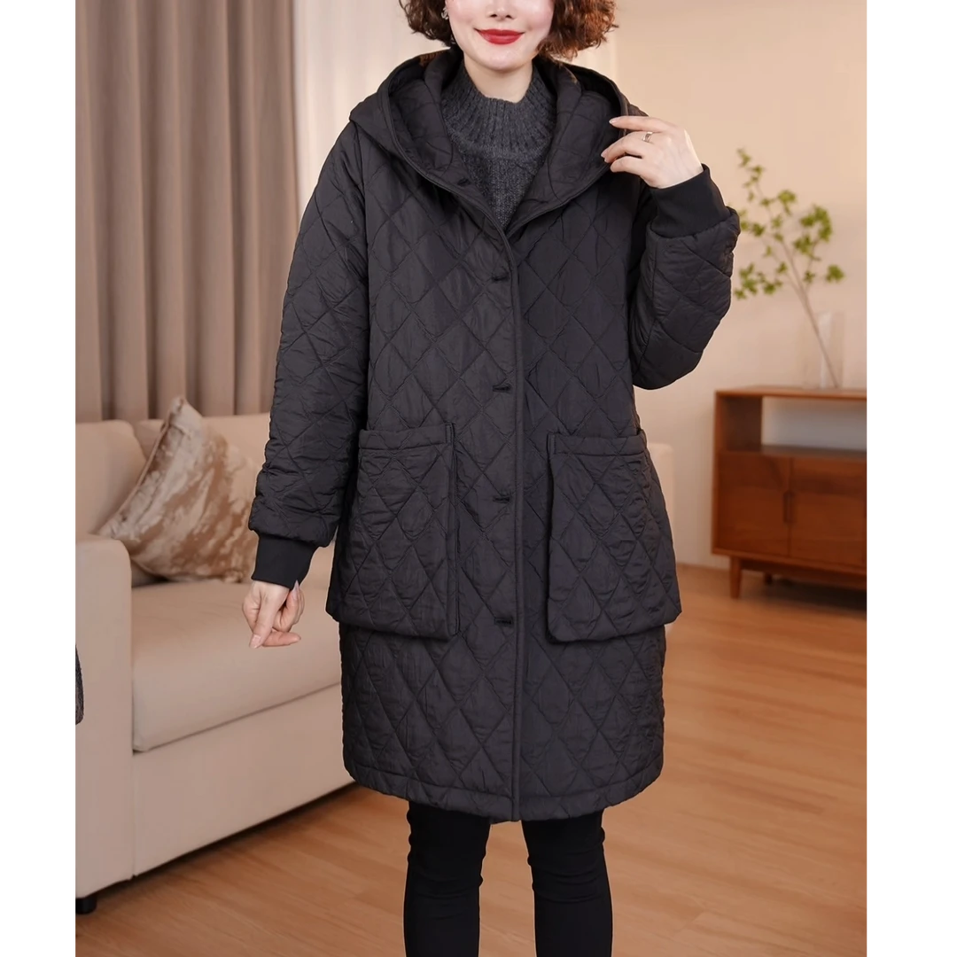 【今天发货】大口袋棉袄棉衣棉服女冬季连帽中长款大码宽松冬装外套