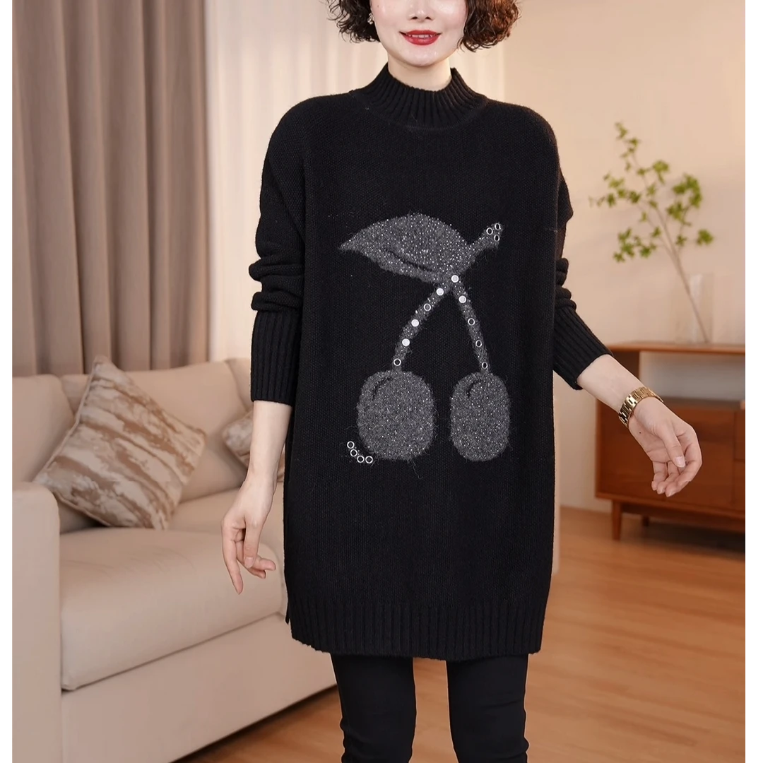 【现货】加厚洋气毛衣女秋冬季休闲大码宽松胖妹妹内搭针织上衣