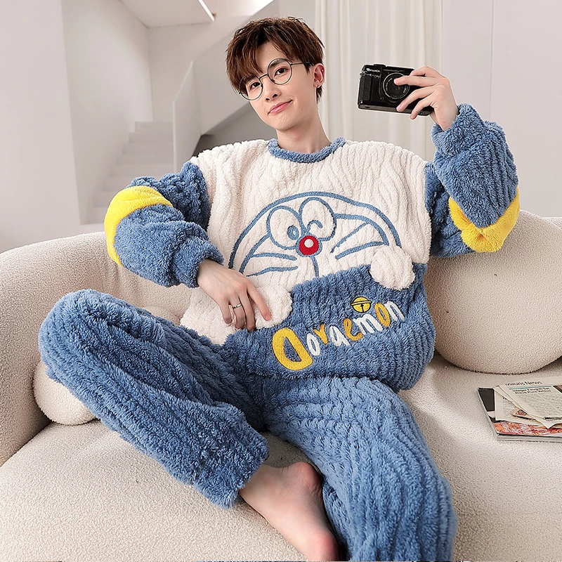 珊瑚绒睡衣男士春秋冬季加绒加厚男款法兰绒大码青少年冬款家居服