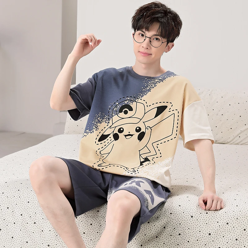 睡衣男纯棉夏季短袖薄款卡通青年大码男款学生夏天男士家居服套装
