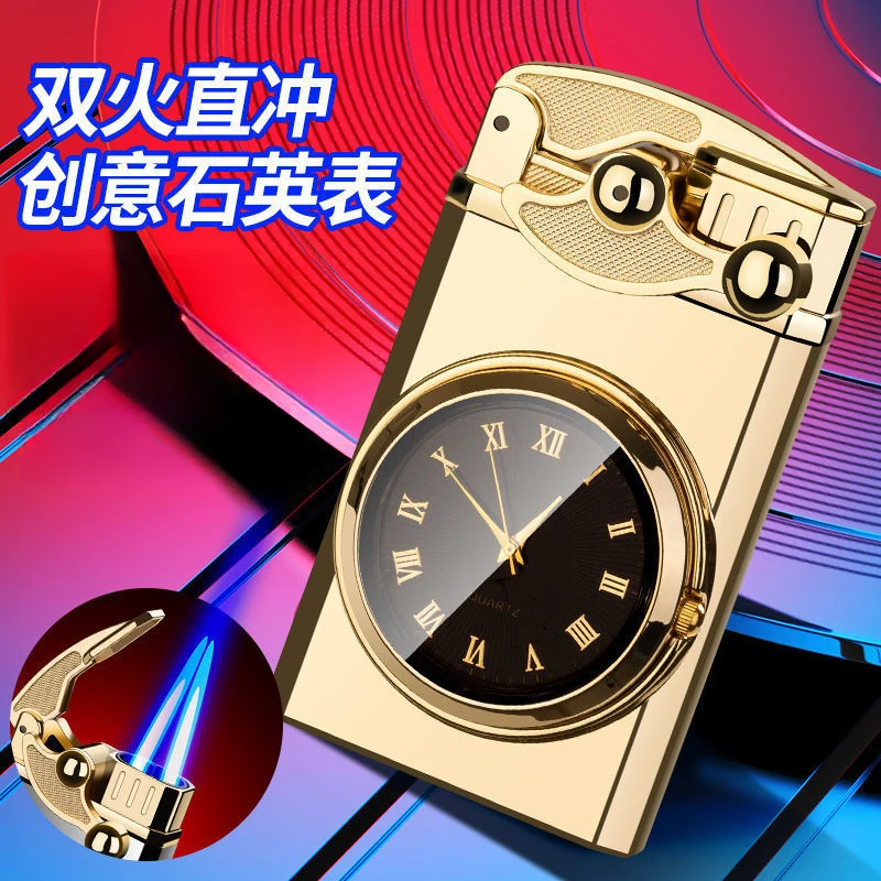 摇臂手表双火直冲打火机创意防风炫酷多功能跑马灯金属摇臂打火机