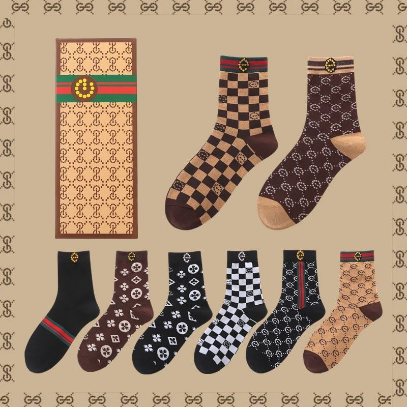 奢华潮牌袜子男G字母百搭防臭吸汗复古高端轻奢中筒袜秋冬厚保暖