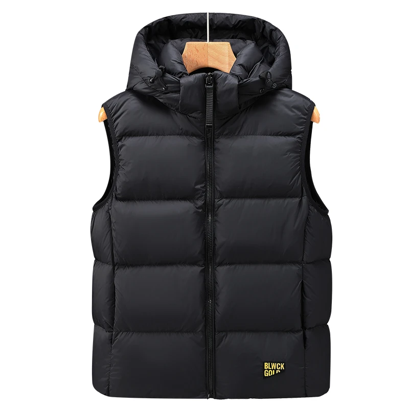 黑金羽绒背心男款情侣秋冬季保暖坎肩高档宽松连帽时尚男羽绒大码