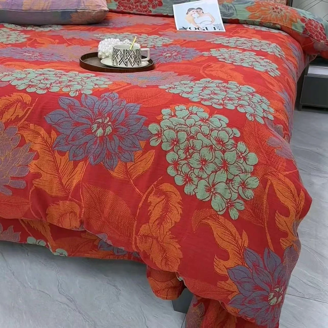 花满天-大红  2.5米幅宽2.55米 纯棉双层纱面料  双面提花布头