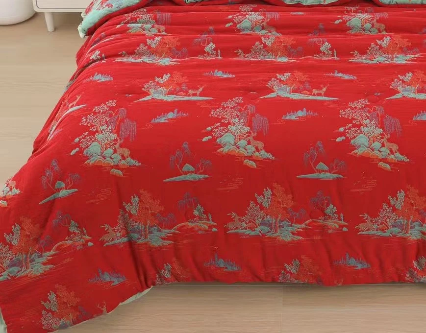 吉祥鹿 双层纱四件套 被套2.0*2.3米 床单2.4*2.5米 枕套48