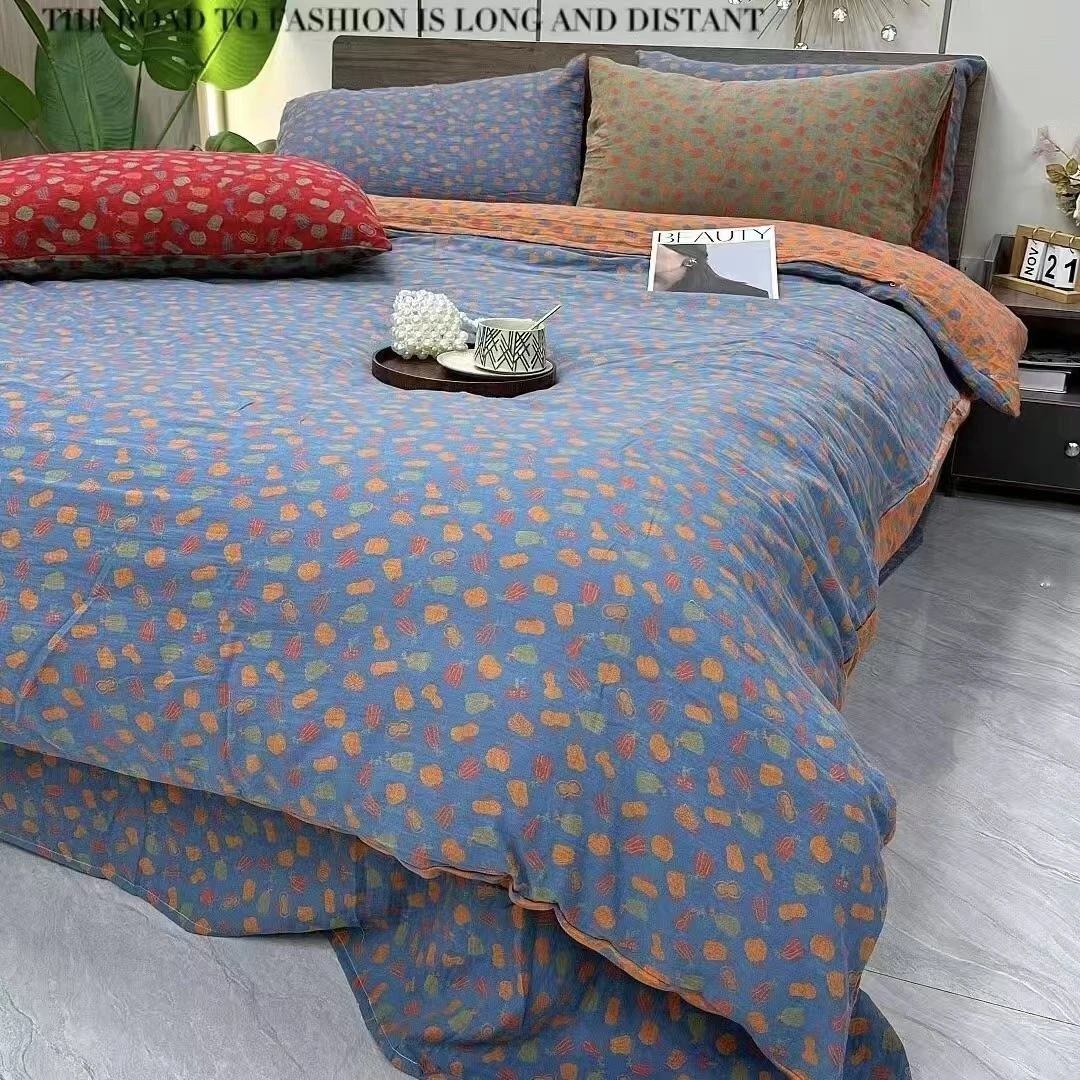 小南瓜 蓝橘 1.2米布头  纯棉双层纱面料 布头