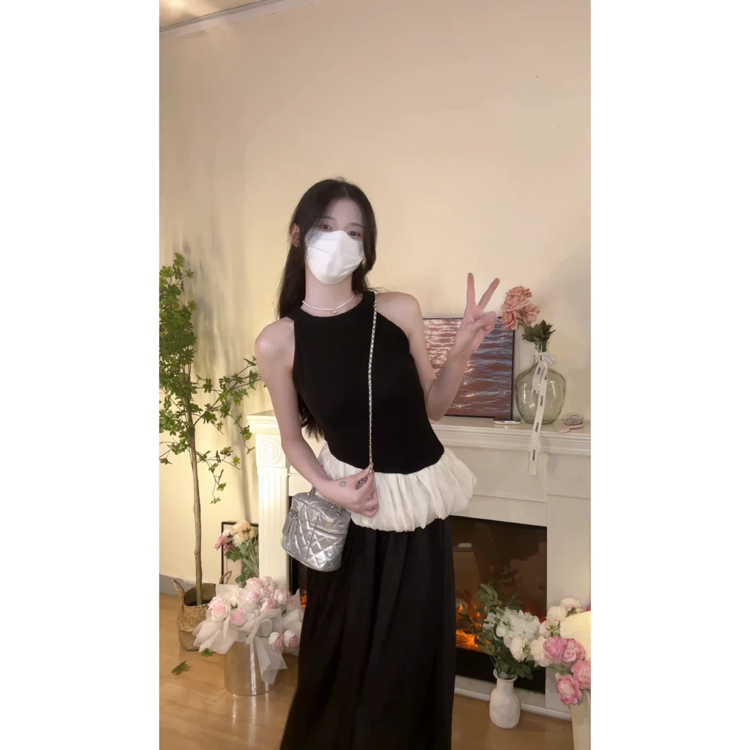 ZHILI夏季慵懒风垂坠感宽松休闲气质高腰黑色半身裙