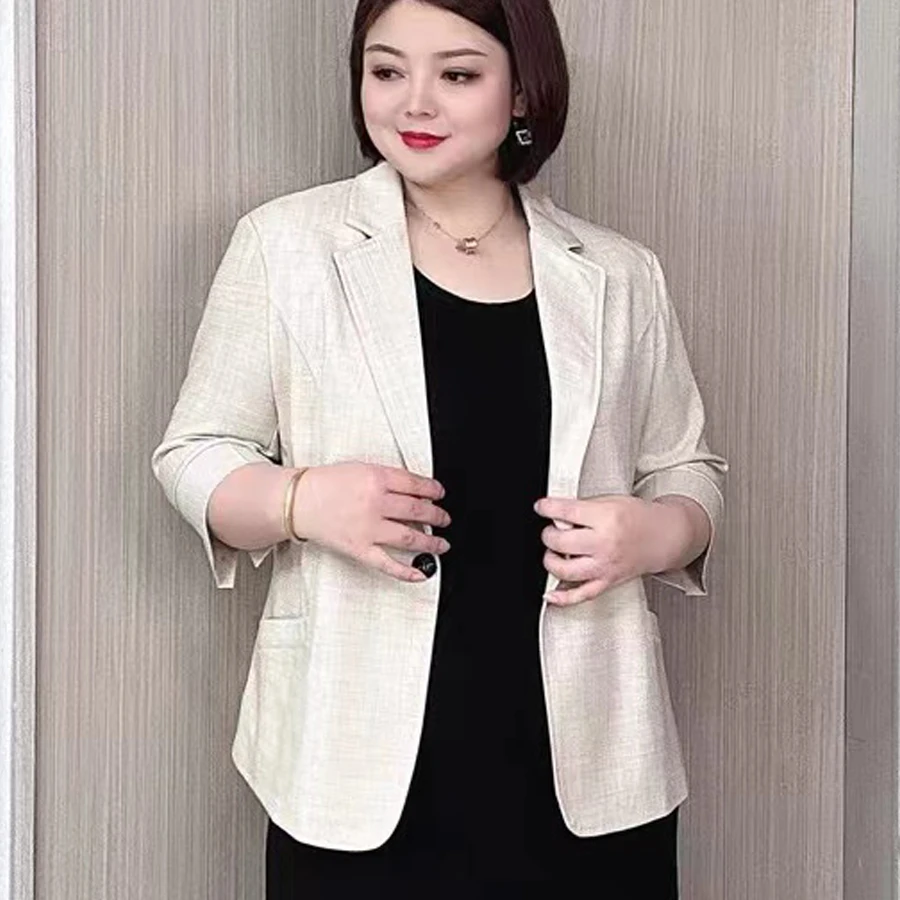 早秋薄款七分袖西装外套女新款大码女式女装宽松显瘦正肩休闲上衣