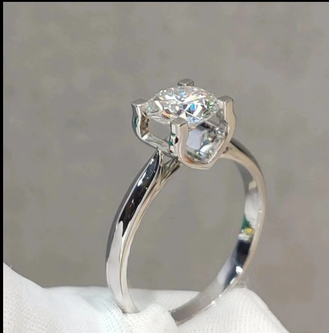 925银莫桑石银制品 【光臂牛头】0.5-5克拉D色时尚经典精致闭口婚戒