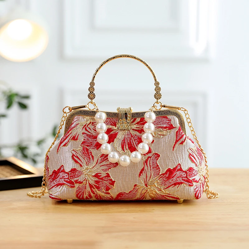 【野百合】新中式国风旗袍马面裙搭配复古斜挎肩包国风刺绣A686红色