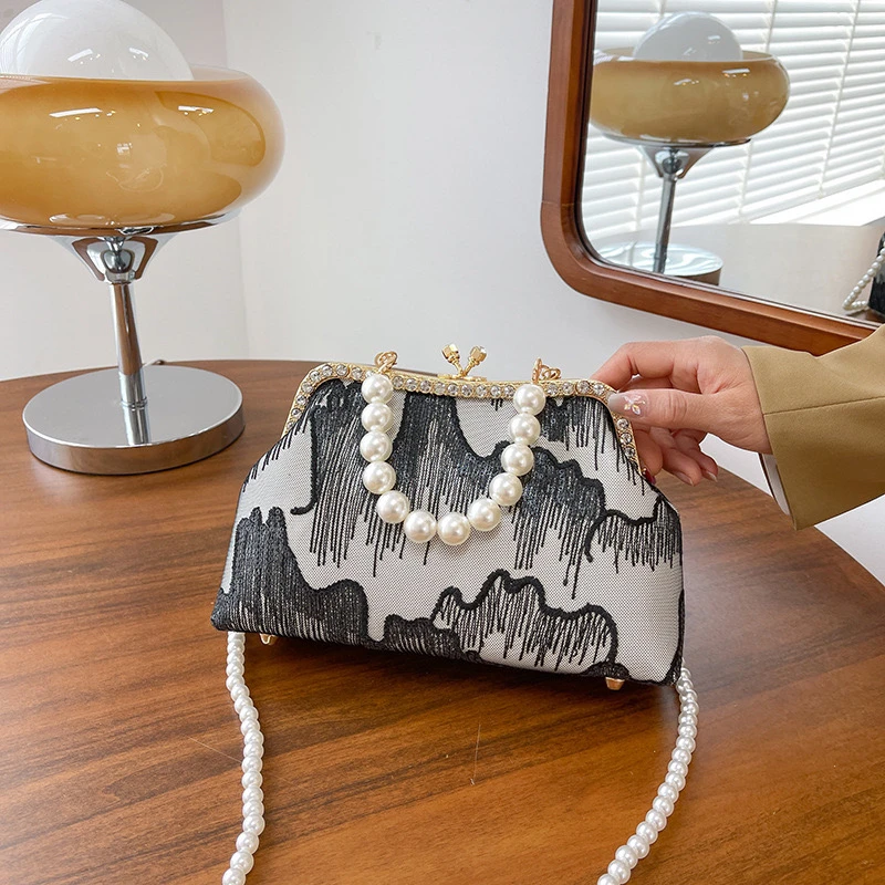 【高山流水黑色】新中式国风马面裙旗袍搭配时尚手提斜挎单肩包A334