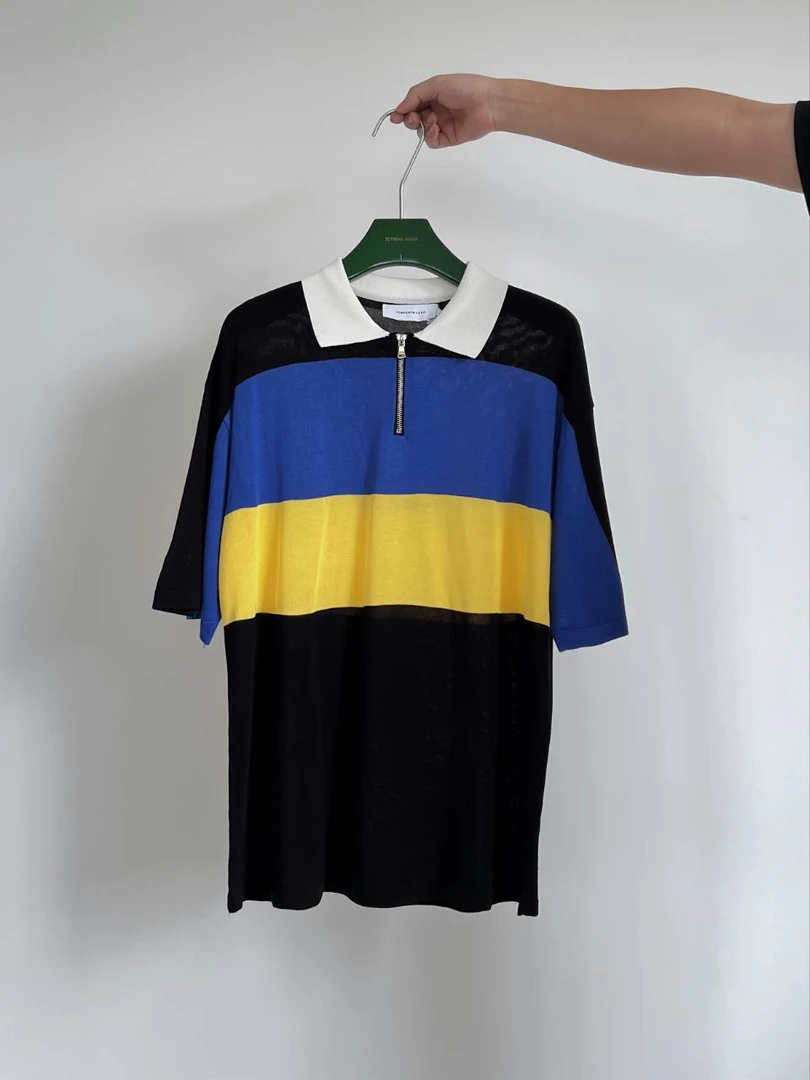 【特价福利】撞色条纹拼接针织POLO衫 2209