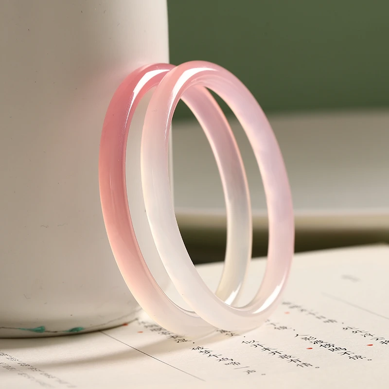 【樱花粉】半粉半白手镯少女水蜜桃粉叮当镯冰透高冰温柔