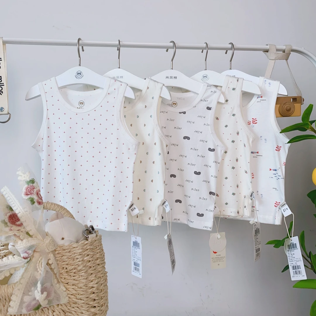 5364米乐熊男女宝背心上衣夏季儿童节儿童童装无袖轻柔打底纯棉