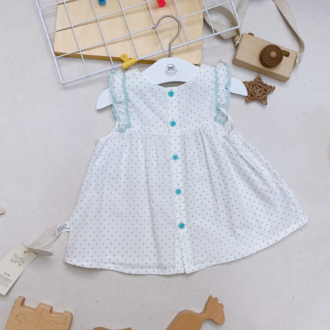 1007米乐熊女宝宝衬衫裙上衣小衫儿童童装夏季波点新款女童背心裙