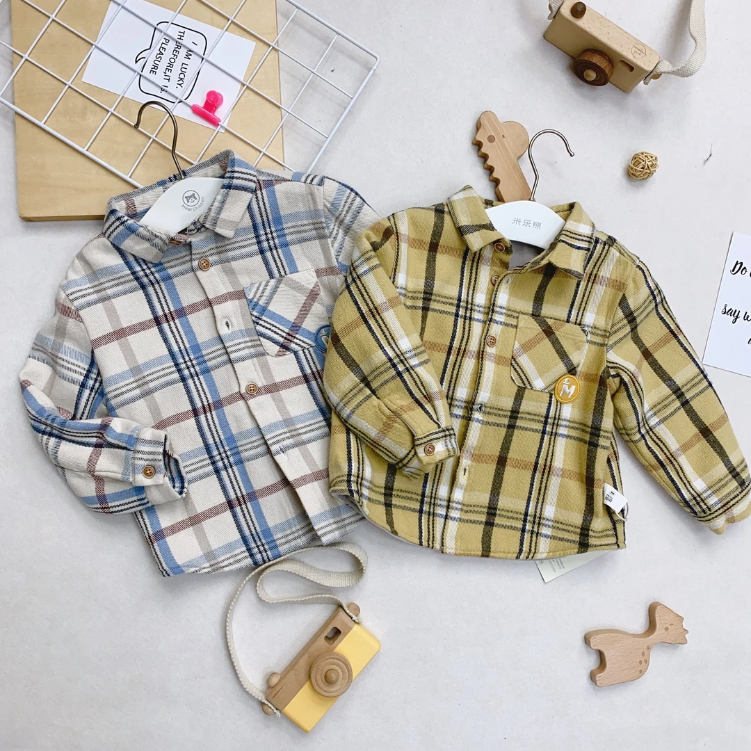 1747米乐熊 (加绒)宝宝衬衣长袖格子衬衫童装秋冬款MW1747SD13