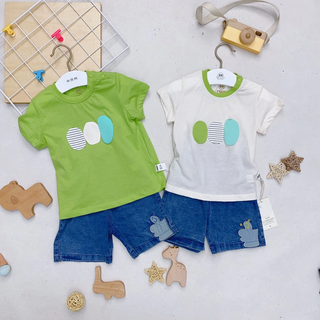 1727米乐熊 男女宝宝短袖套装儿童童装夏季女童背心短裤