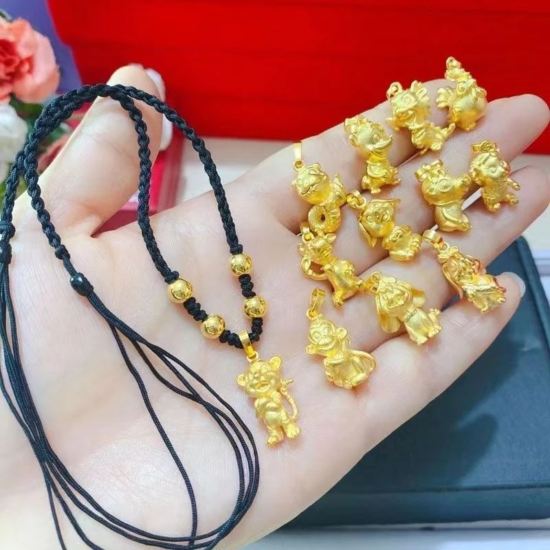 铜合金吊坠 手工编织本命年红绳十二生肖吊坠项链儿童大人通用