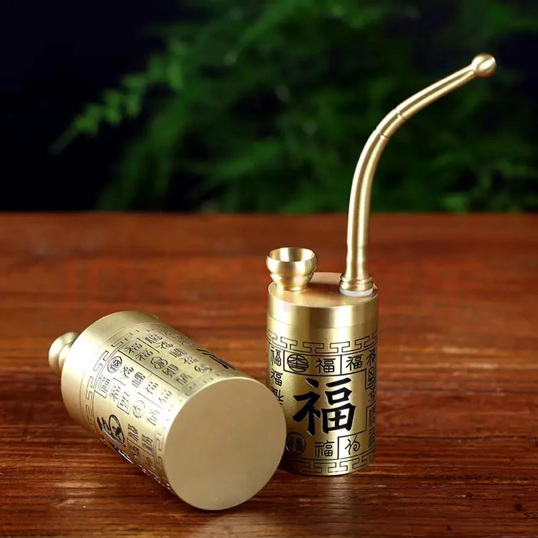 纯黄铜水过滤器礼品男士居家日用百福款送礼佳品粗中细通用水烟壶