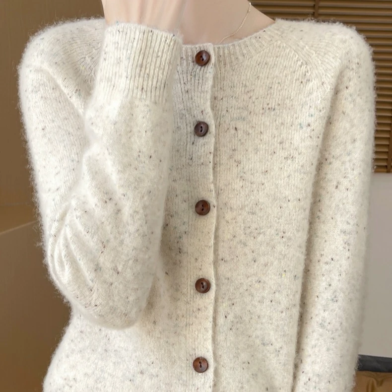 美丽诺纯羊一线成衣七针加厚点子纱开衫百搭简约DMR-330