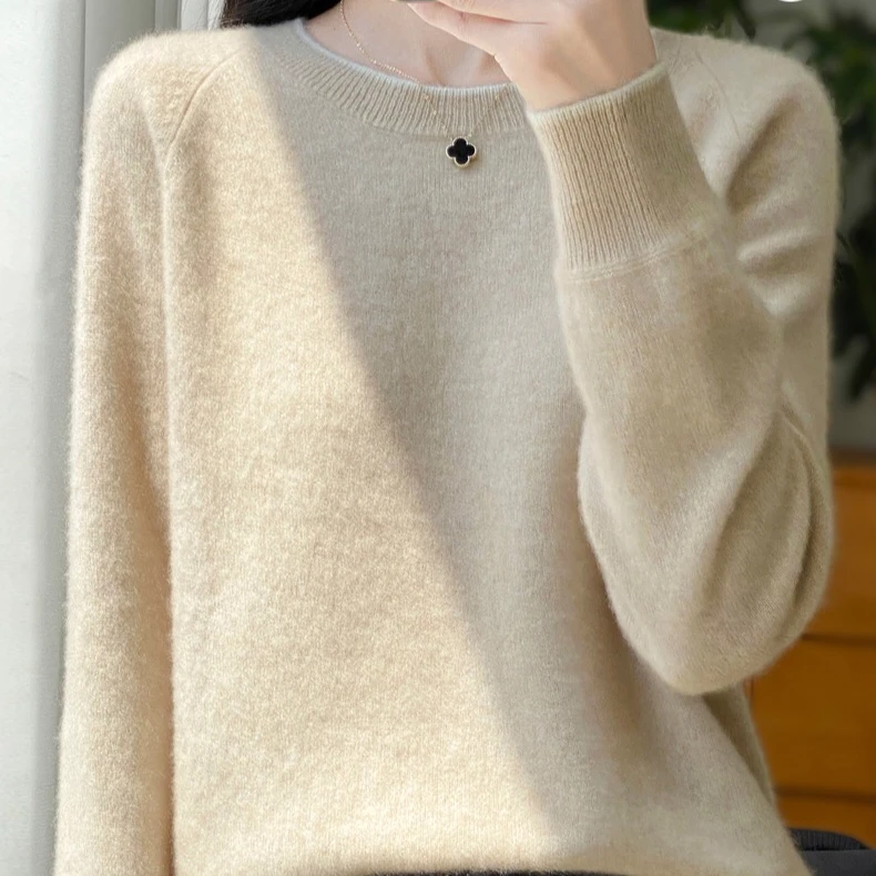 拼色圆领显瘦长袖羊毛衫修身秋冬D326