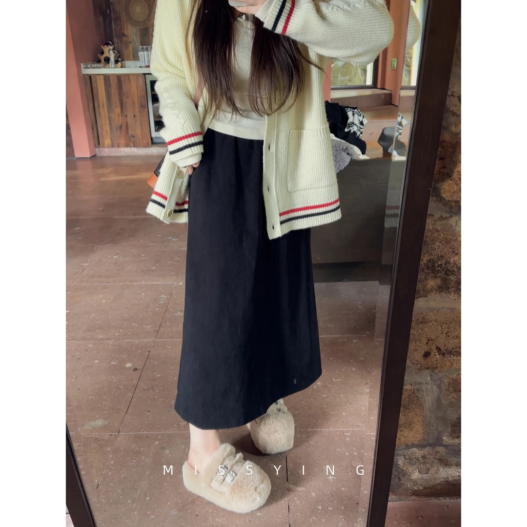 应小姐【黑糖情书】微胖大码女装时尚气质设计百搭黑色高腰显瘦半裙